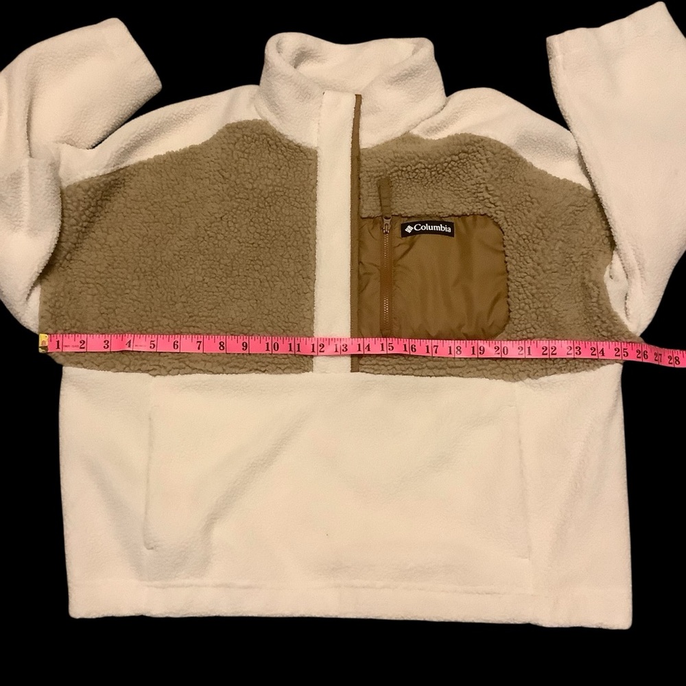 Columbia Cream and Olive Green Sherpa Fleece Pullover - Picture 8 of 11